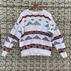 Vintage 90s London Fog geometric stripe sweater LARGE